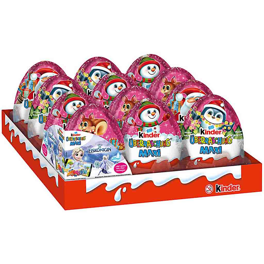 Kinder Überraschung Maxi rosa-Ei Weihnachten 12x100g=1200g MHD:20.4.25
