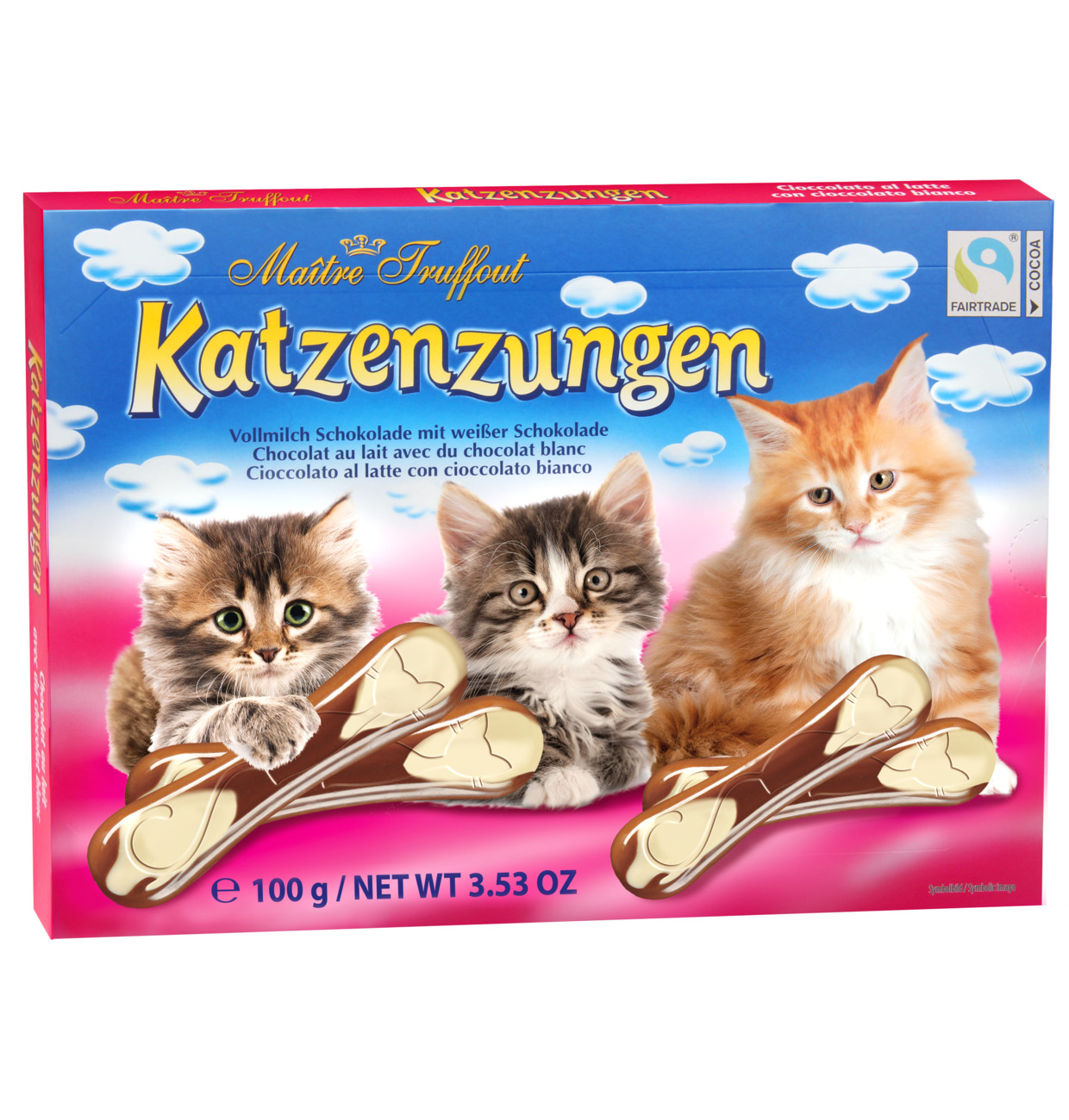 Maitre Truffout Milch- & weiße Schokolade Katzenzungen 100g MHD:21.2.26