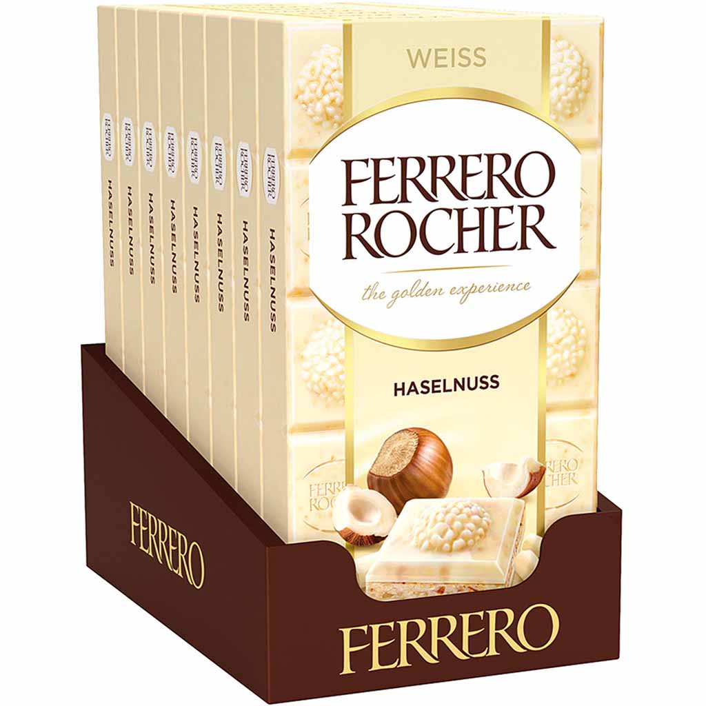 Ferrero Rocher Tafelschokolade Weiss Haselnuss 90g 8er Pack