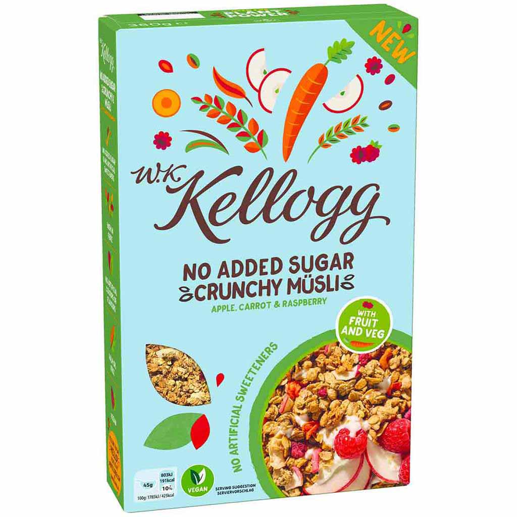 5x Kelloggs Crunchy Müsli no added Sugar á 380g=1900g MHD:11.10.21