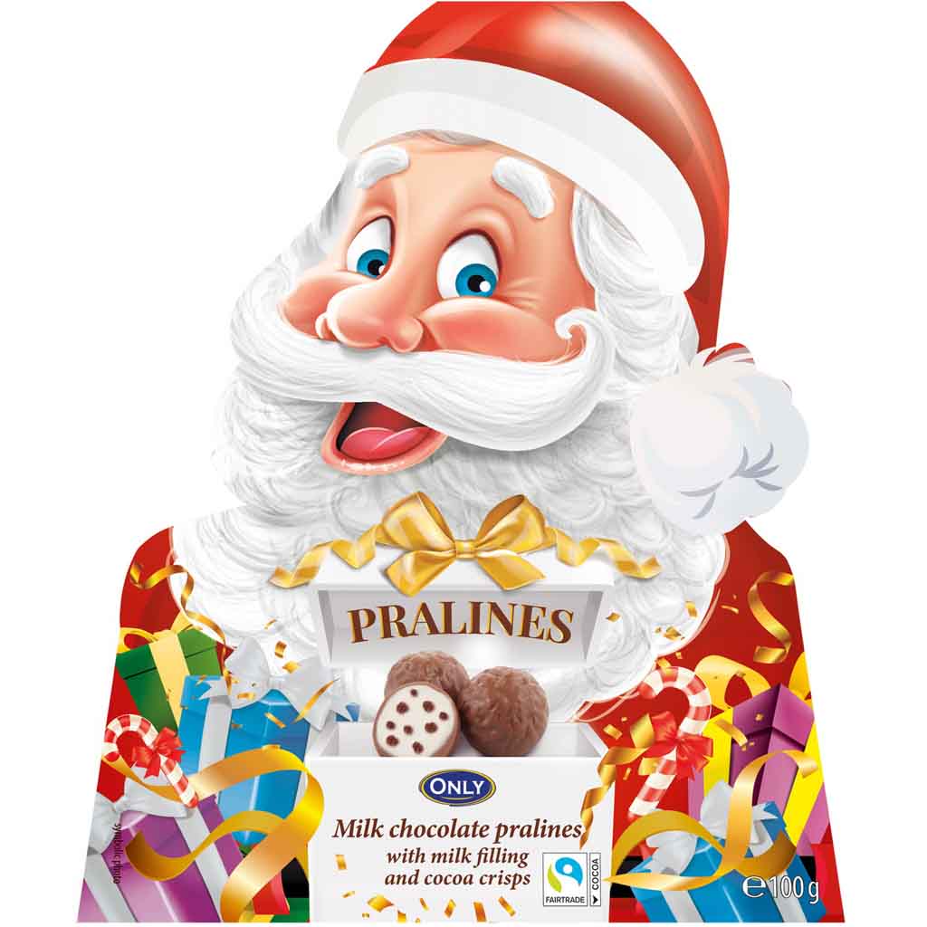 Only Weihnachtsmann Milchschokolade-Pralinen mit Milchcremefüllung & Kakao-Cerealien 100g MHD:22.8.2