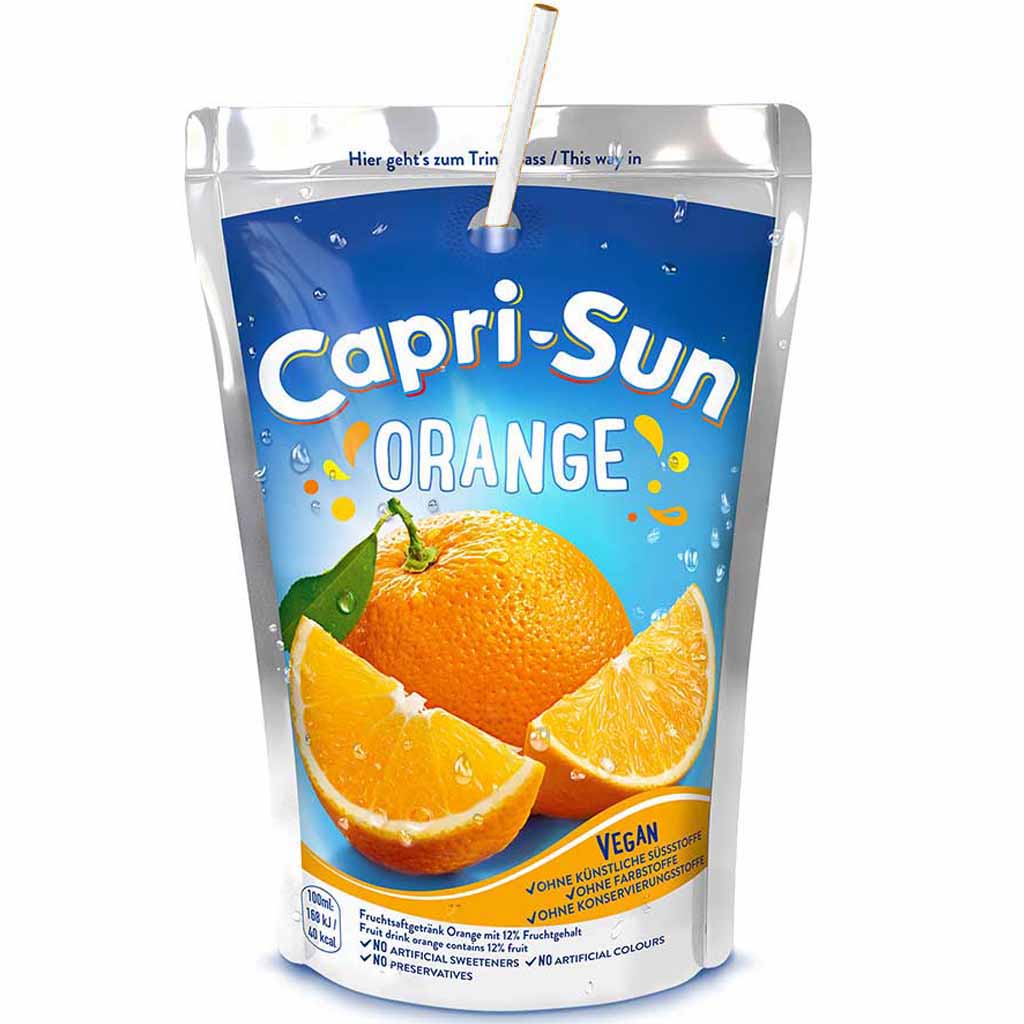 Capri-Sun Orange 200ml  Capri Sonne mit Papiertrinkhalmen.
