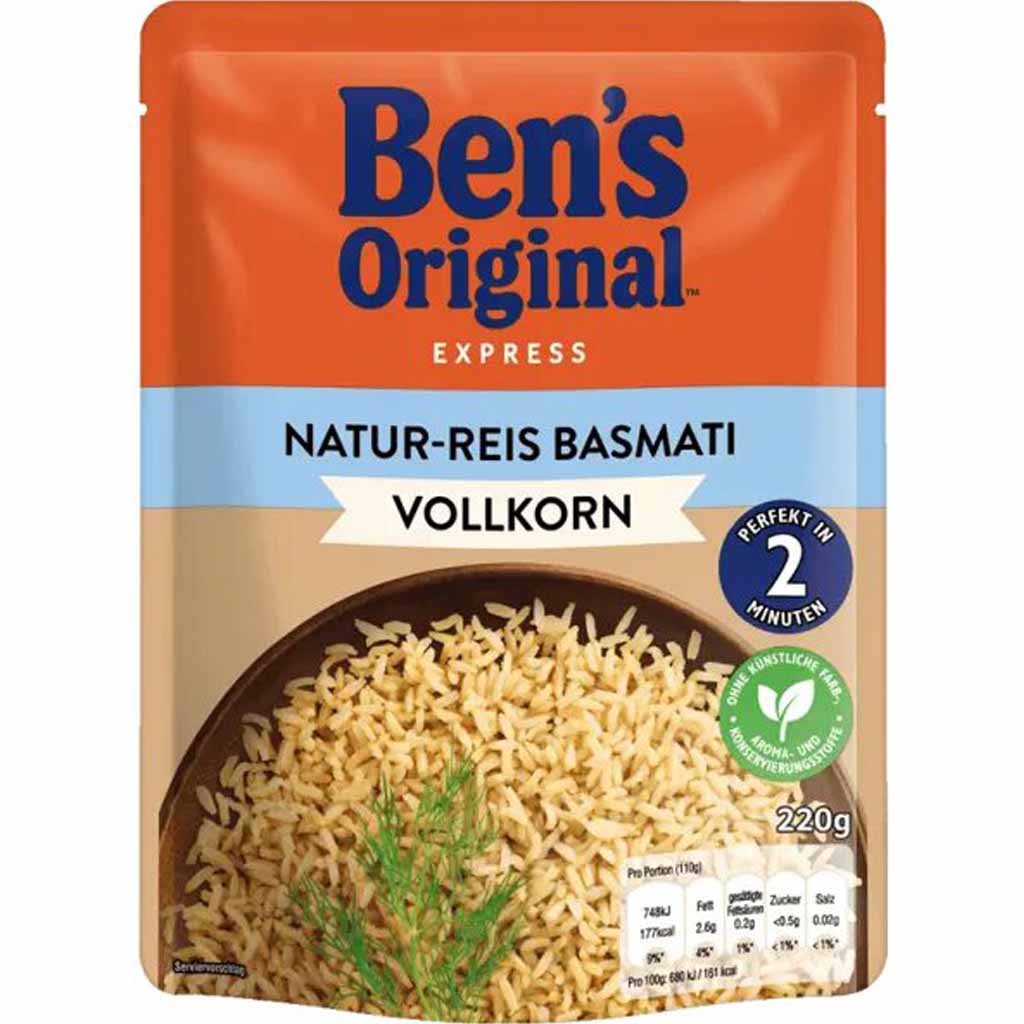 6x Bens Original Express Naturreis Basmati Vollkorn á 220g=1320g MHD:28.7.23