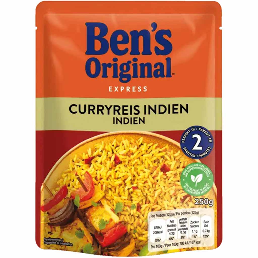 6x Bens Original Express Curryreis Indien á 250g=1500g MHD:28.4.22