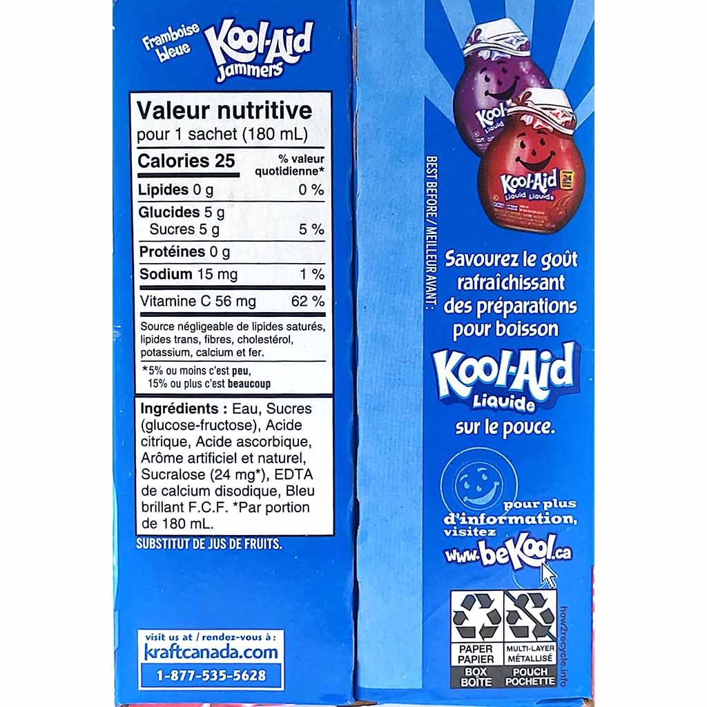 10x Kool-Aid Jammers Blue Raspberry 10 Tüten mit je 180ml = 1,8L, 066188070907