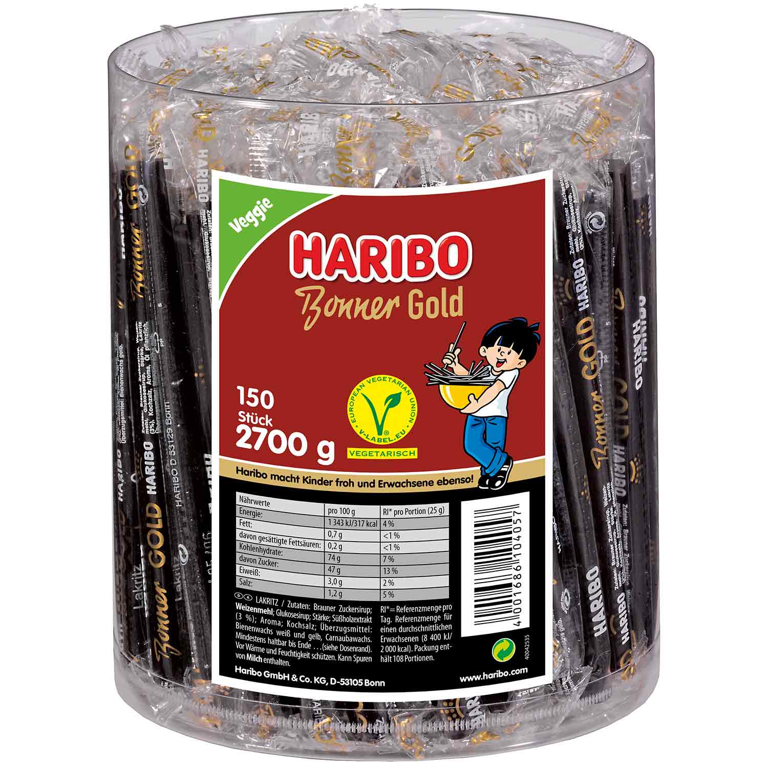 Haribo Bonner Gold Lakritzstangen Veggie 150er MHD:30.5.25