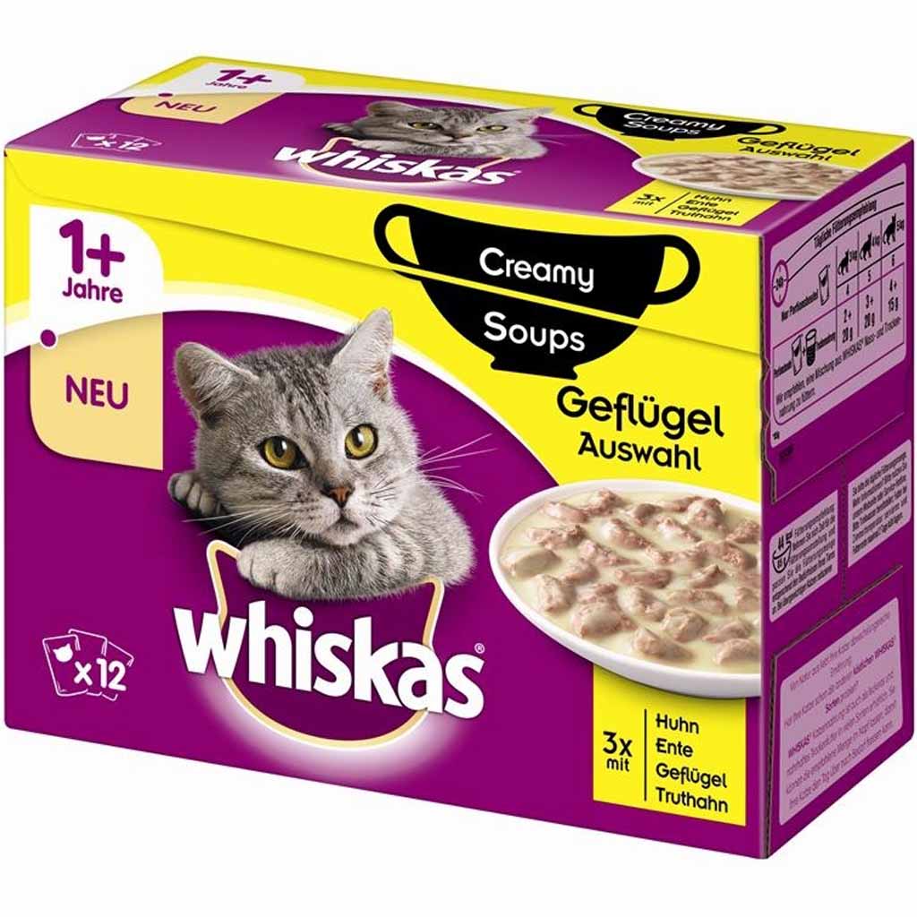 Whiskas 1+ Creamy Soups Geflügel Auswahl 12x85g=1,02kg MHD:8.10.24