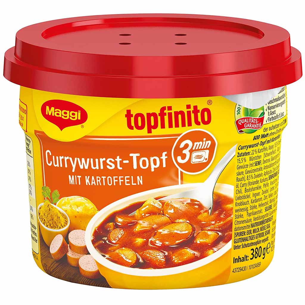6x Maggi topfinito Currywurst-Topf mit Kartoffeln á 380g=2,280kg MHD:30.1.23