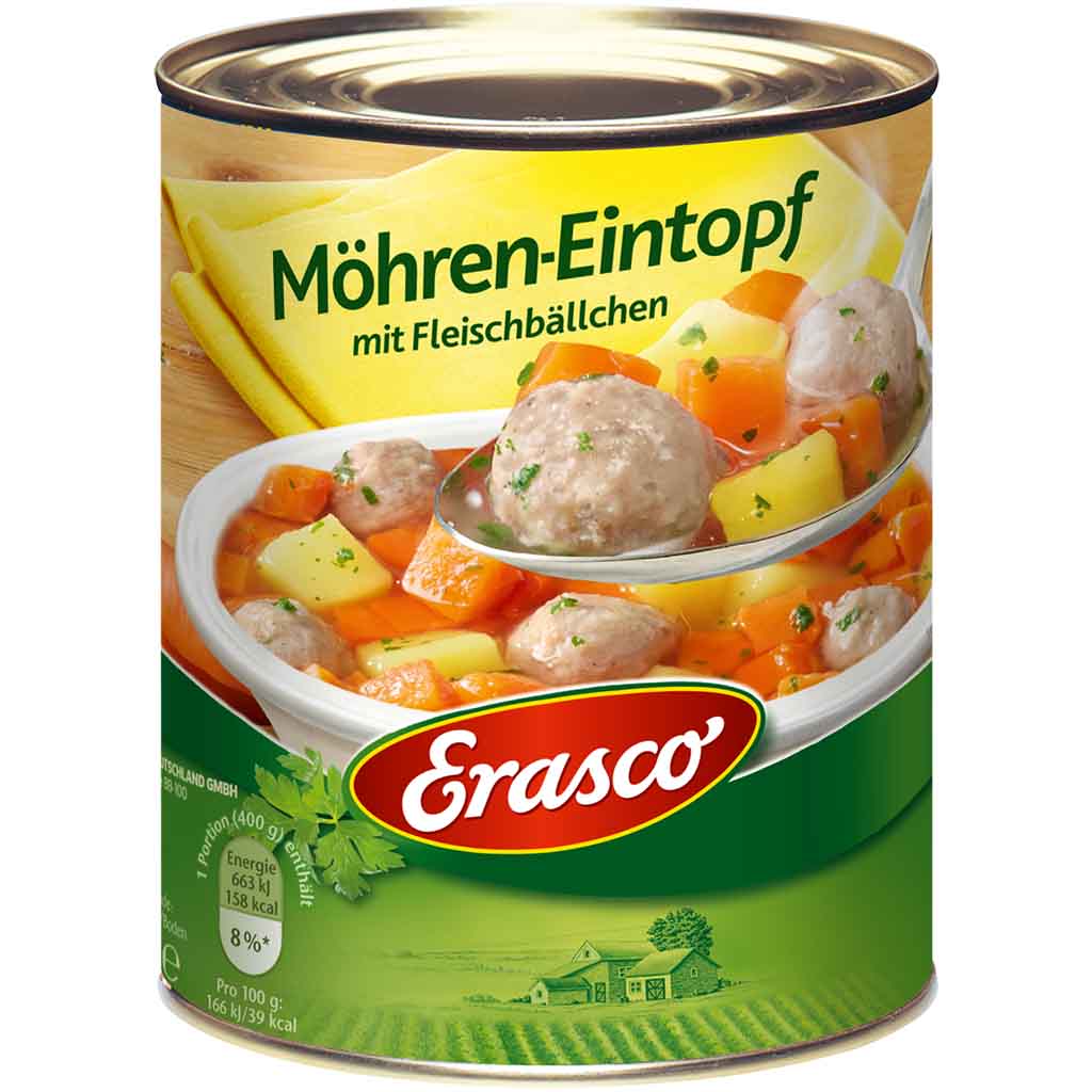 Erasco Eintopf Möhren-Eintopf mit Fleischbällchen 800g MHD:30.12.26
