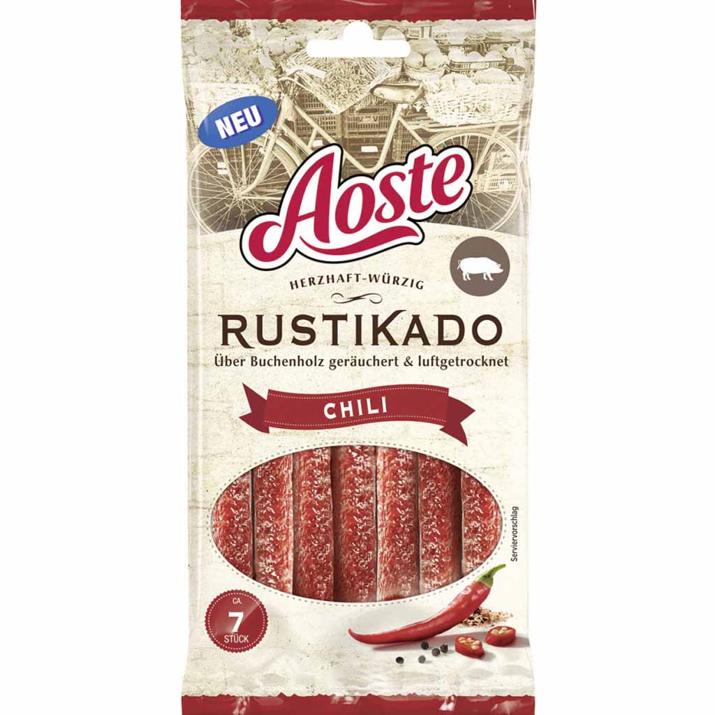 Aoste Rustikado geräucherte Mini Salami Chili 70g MHD:29.8.21