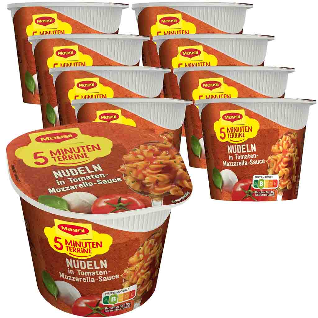 8x Maggi 5 Minuten Terrine Nudeln Tomate Mozarella Sauce 55g=440g MHD:30.7.25