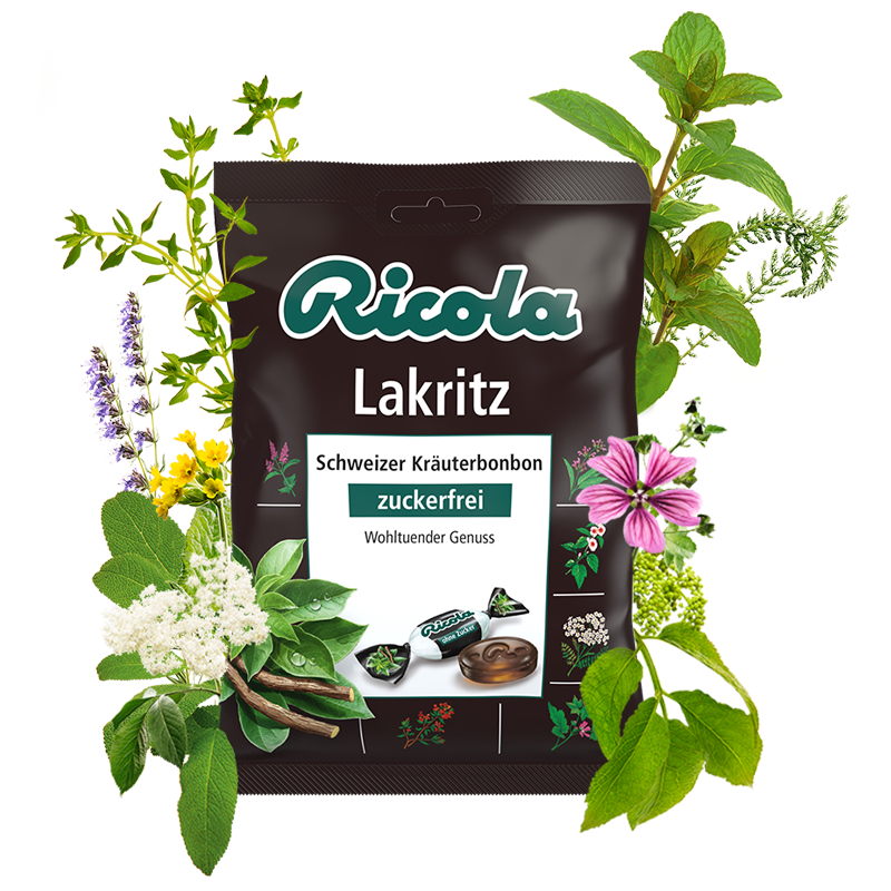 Ricola Lakritz Bonbon zuckerfrei, 75g Beutel MHD:30.8.22