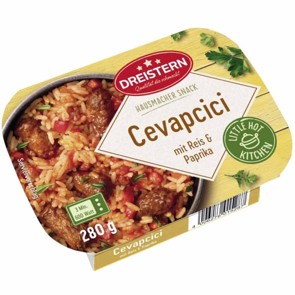 Dreistern Hausmacher Snack Cevapcici mit Reis & Paprika 280g MHD:25.12.25