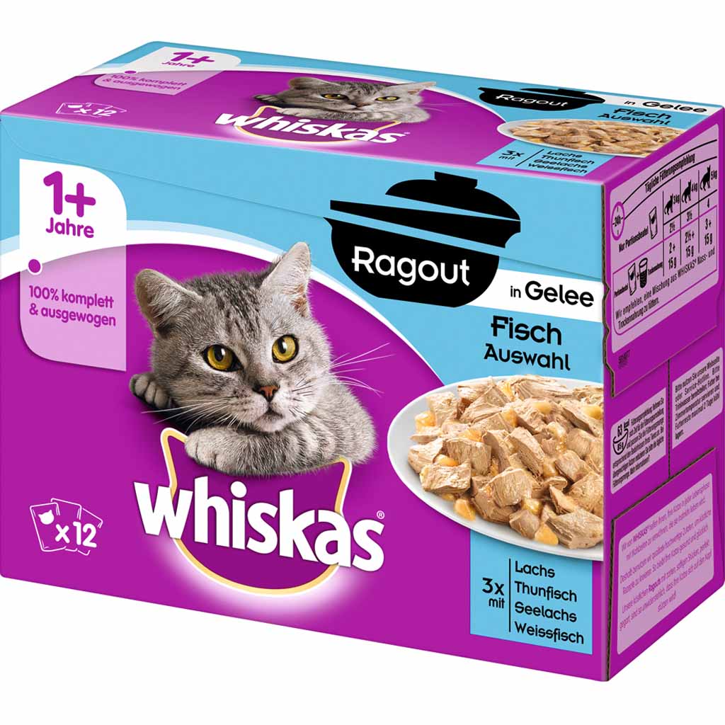 Whiskas 1+ Ragout in Gelee Fisch Auswahl 12x85g=1,02kg MHD:10.7.23