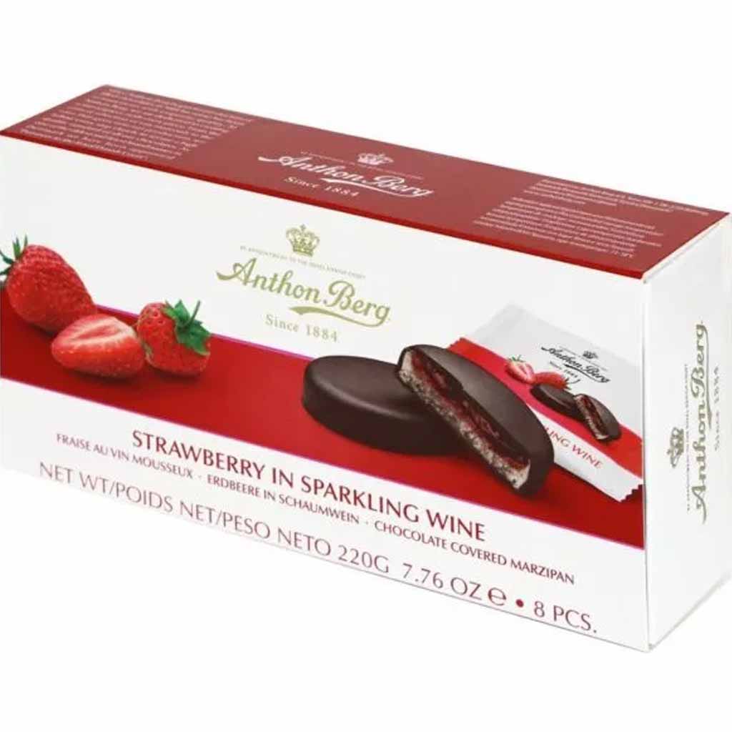 Anthon Berg schokoliertes Marzipan Strawberry in sparkling Wine 220g MHD:7.4.25