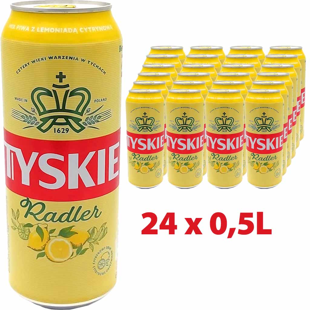 24x Tyskie Radler 0,5 l Dose Biermischgetränk mit Zitronenlimonade MHD:22.2.25