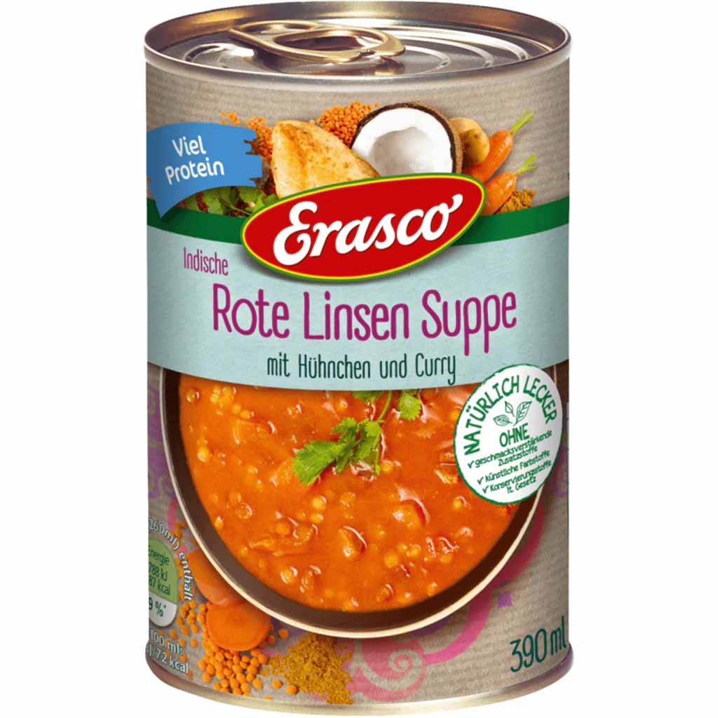 Erasco Suppen Indische Rote Linsen Suppe 390ml MHD:30.12.26