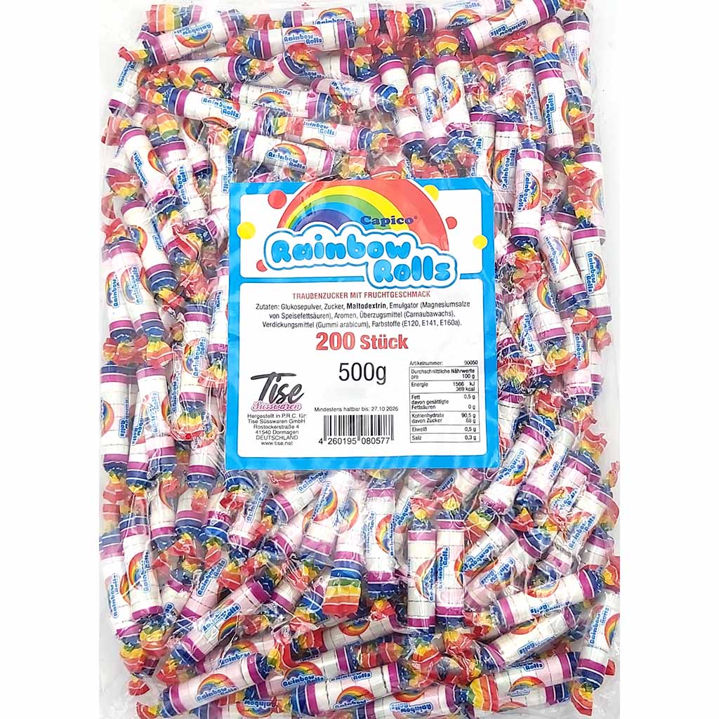 Capico Rainbow Rolls Traubenzucker Rollen 200er Pack 500g