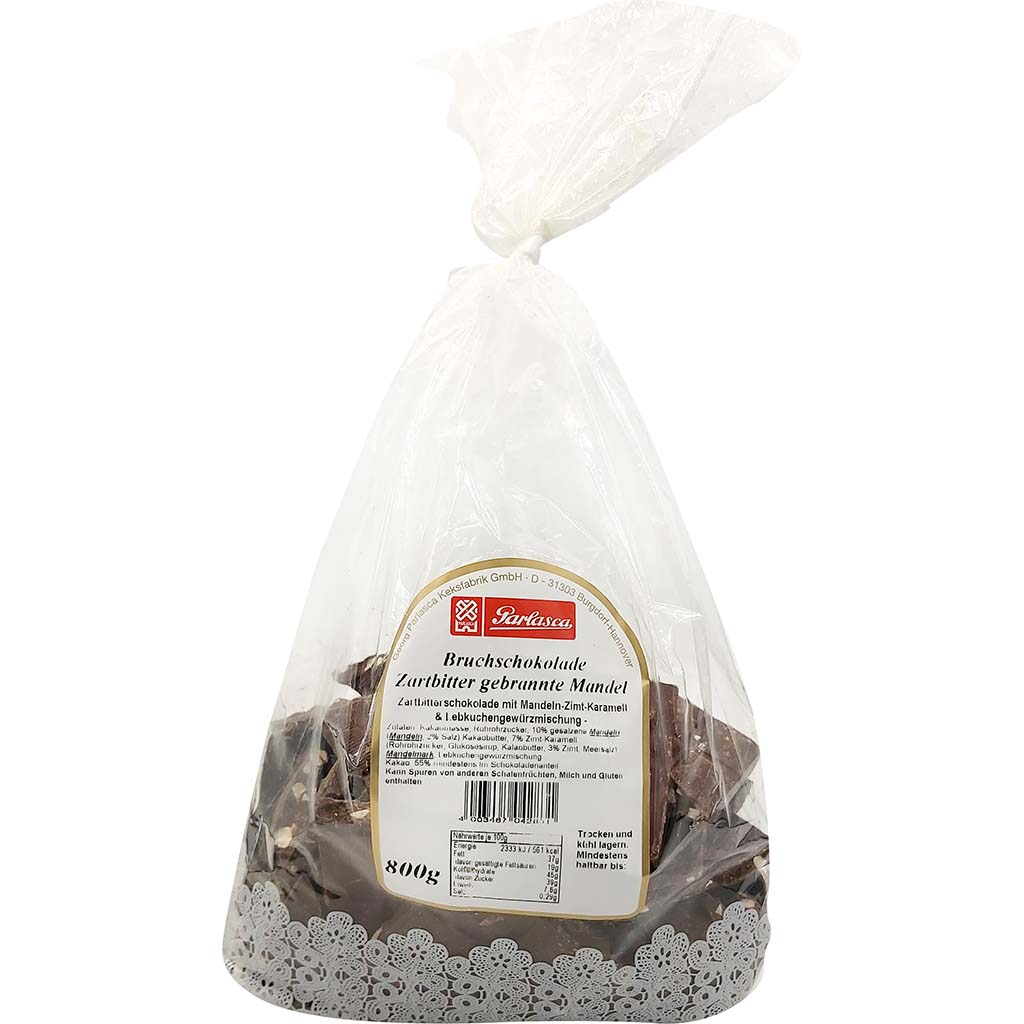 Parlasca Schokoladenbruch Zartbitter gebrannte Mandel 800g