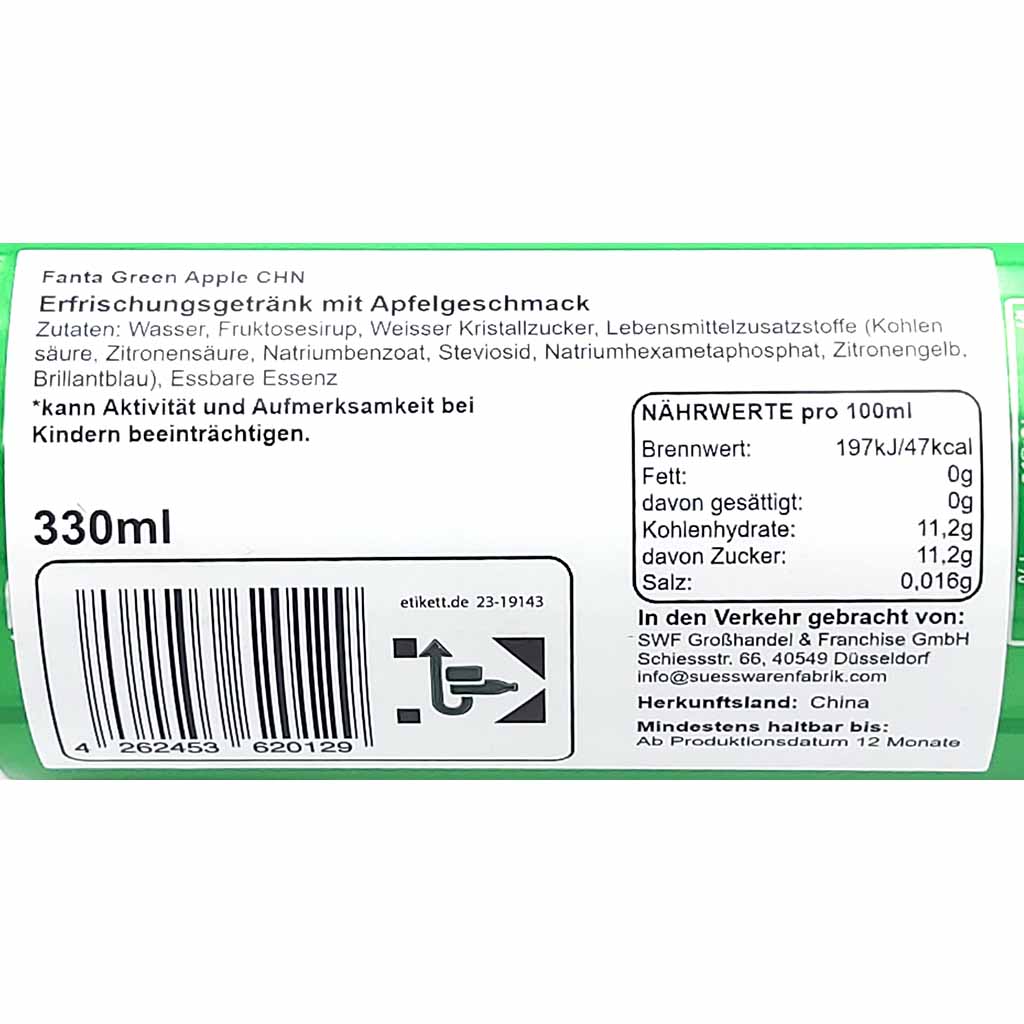 12x Fanta Apfel Dose 0,33L = 3,96 Liter aus China
