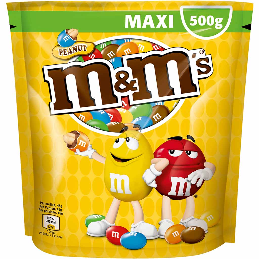 M&Ms Peanut 500g Maxipack - gelb - Bunte Schokodrages mit Erdnuss