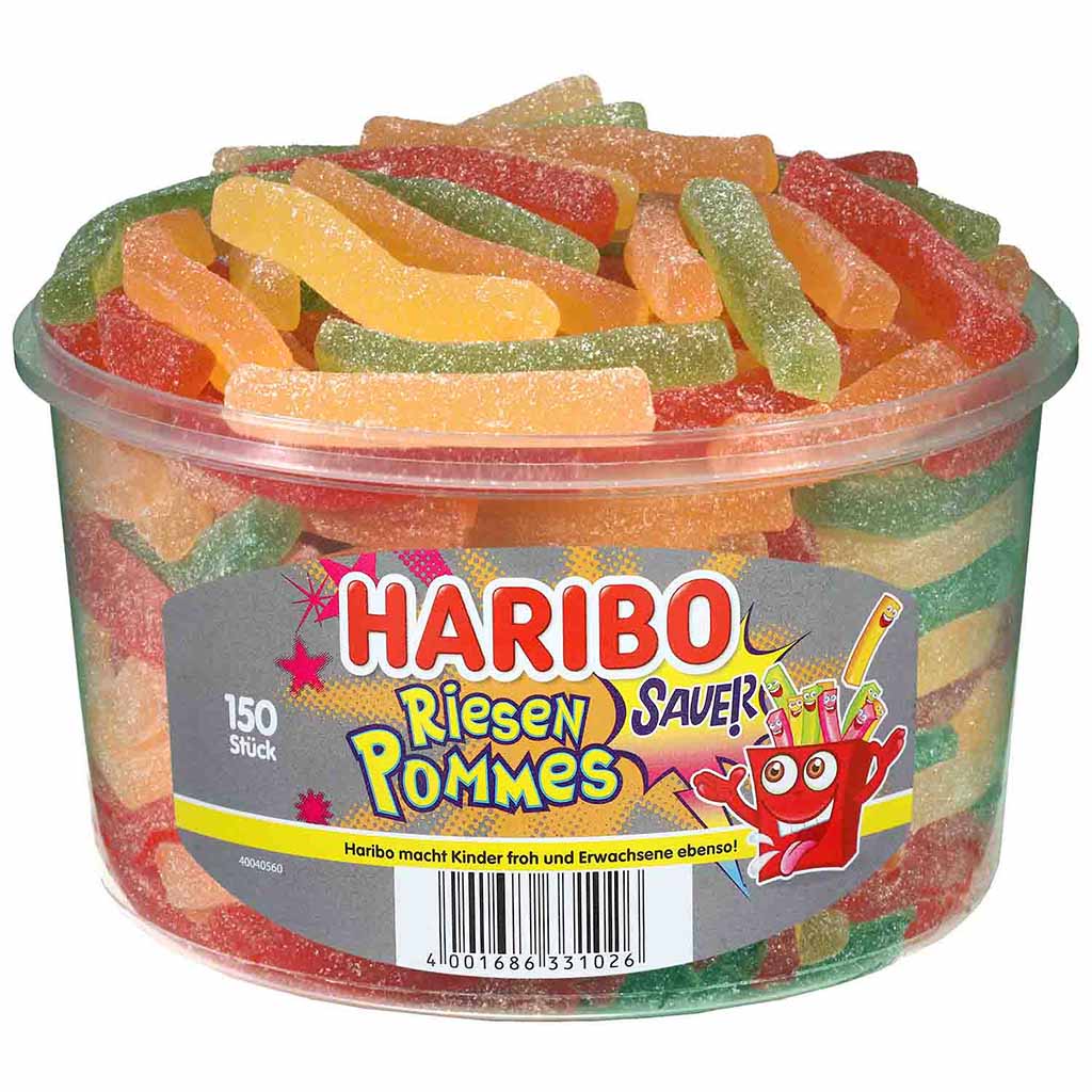 Haribo Riesen Pommes sauer 150er 1200g, saure Fruchtgummi-Pommes, 4001686331026