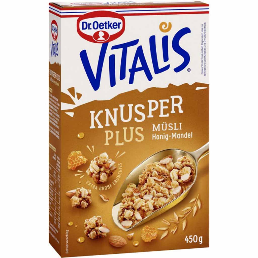 Dr.Oetker VITALIS Knusper Plus Müsli Honig-Mandel 450g MHD:30.12.24