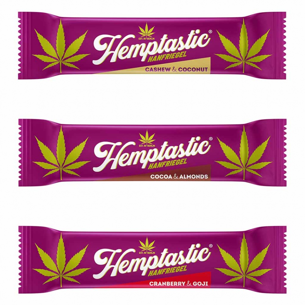 9 Riegel Hemptastic Hanfriegel Mix 3-fach sortiert á 40g=360g MHD:1/20