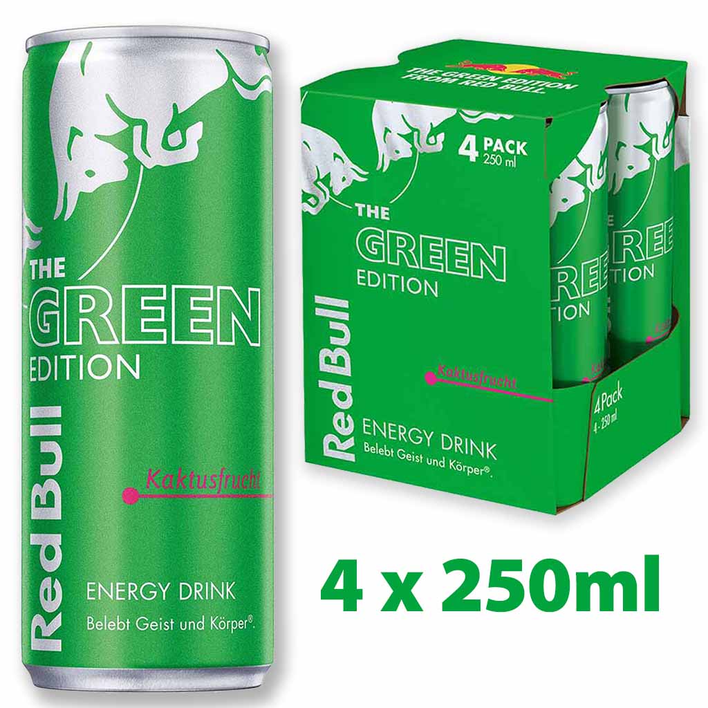 4x Red Bull The Green Edition Kaktusfrucht DOSE á 250ml=1L MHD:9.4.25