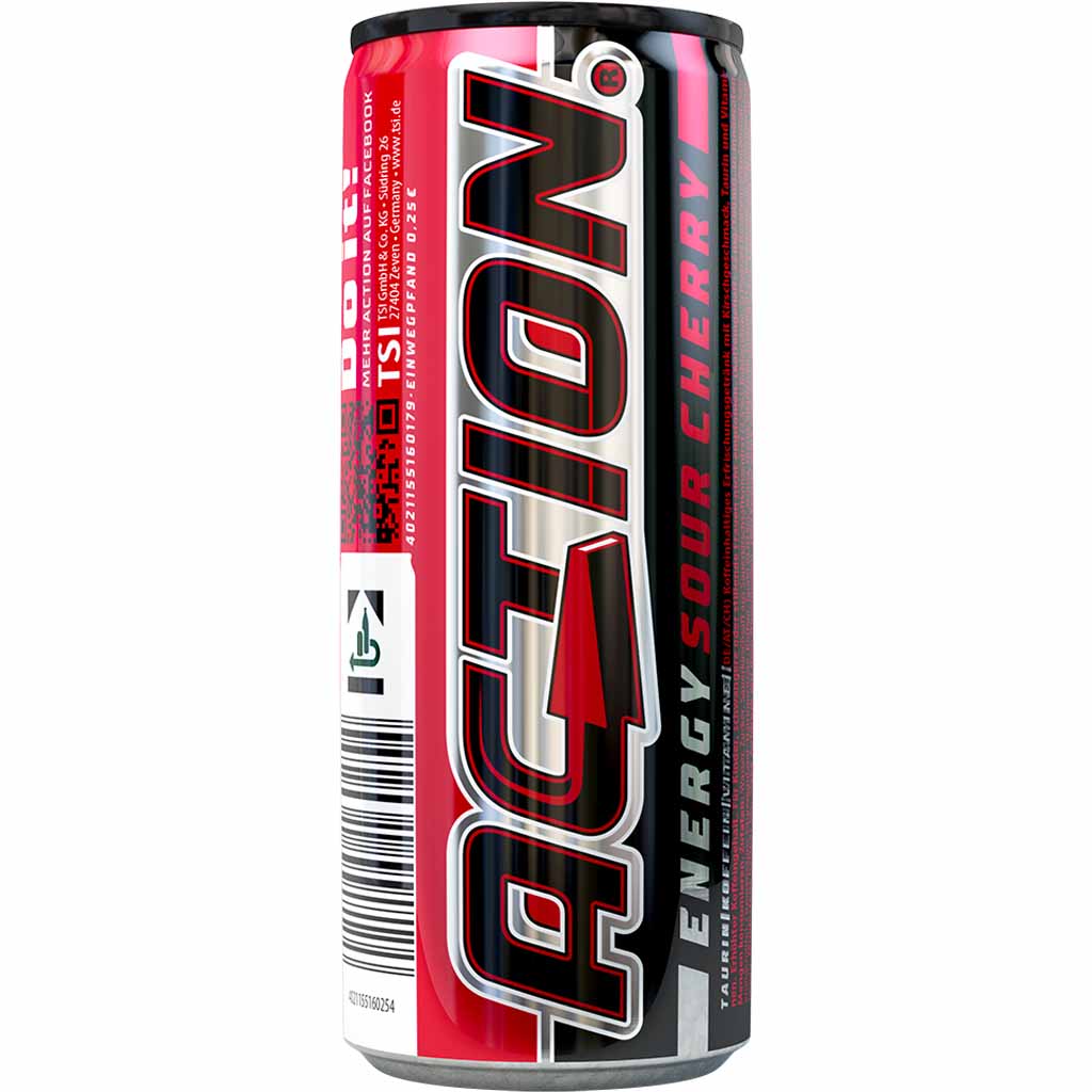 24x Action Energy Drink Sour Cherry DOSE á 250ml=6L MHD:31.3.26