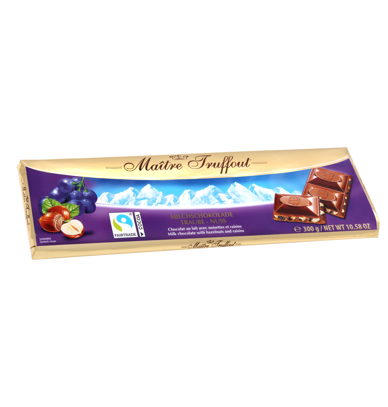 Maitre Truffout Milchschokolade Traube - Nuss 300g Tafelschokolade MHD:20.3.25