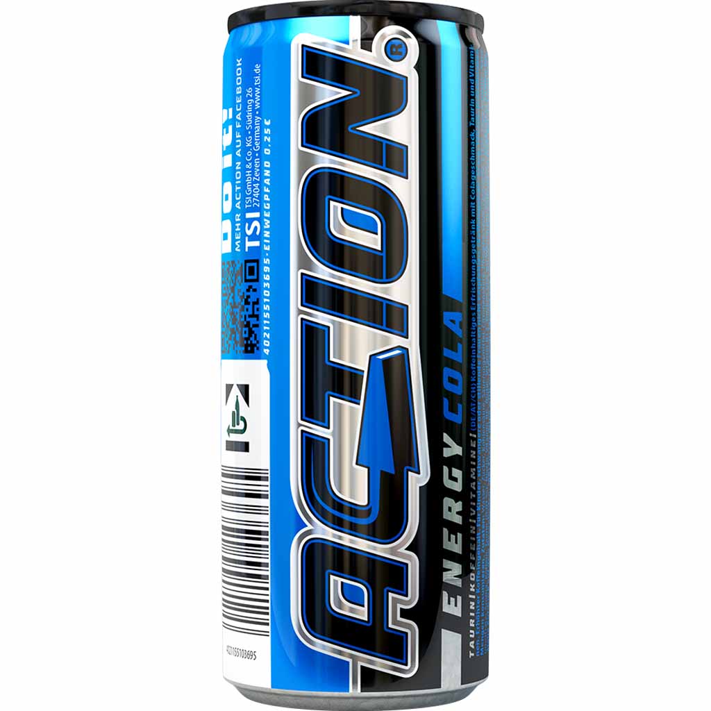 24x Action Energy Drink Cola DOSE á 250ml=6L MHD:28.2.25