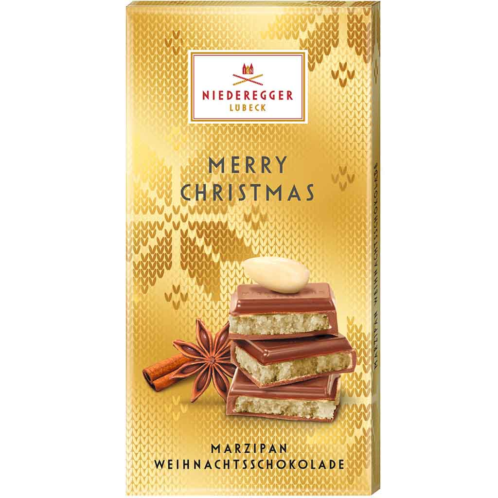 Niederegger Tafelschokolade Marzipan Merry Christmas 110g MHD:9.8.24