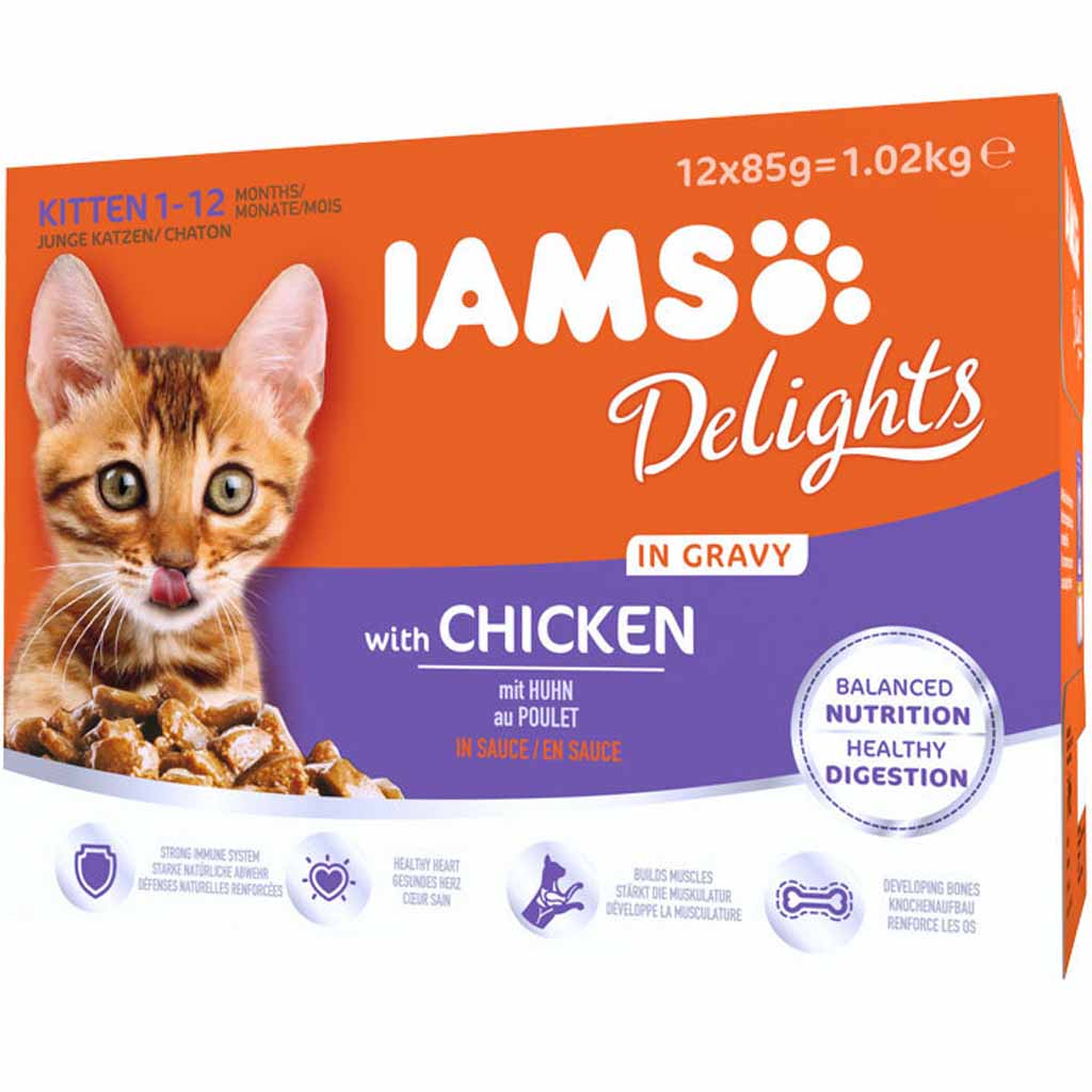 12x IAMS Delights Katzenfutter Huhn in Sauce Junior á 85g=1020g MHD:6.9.21
