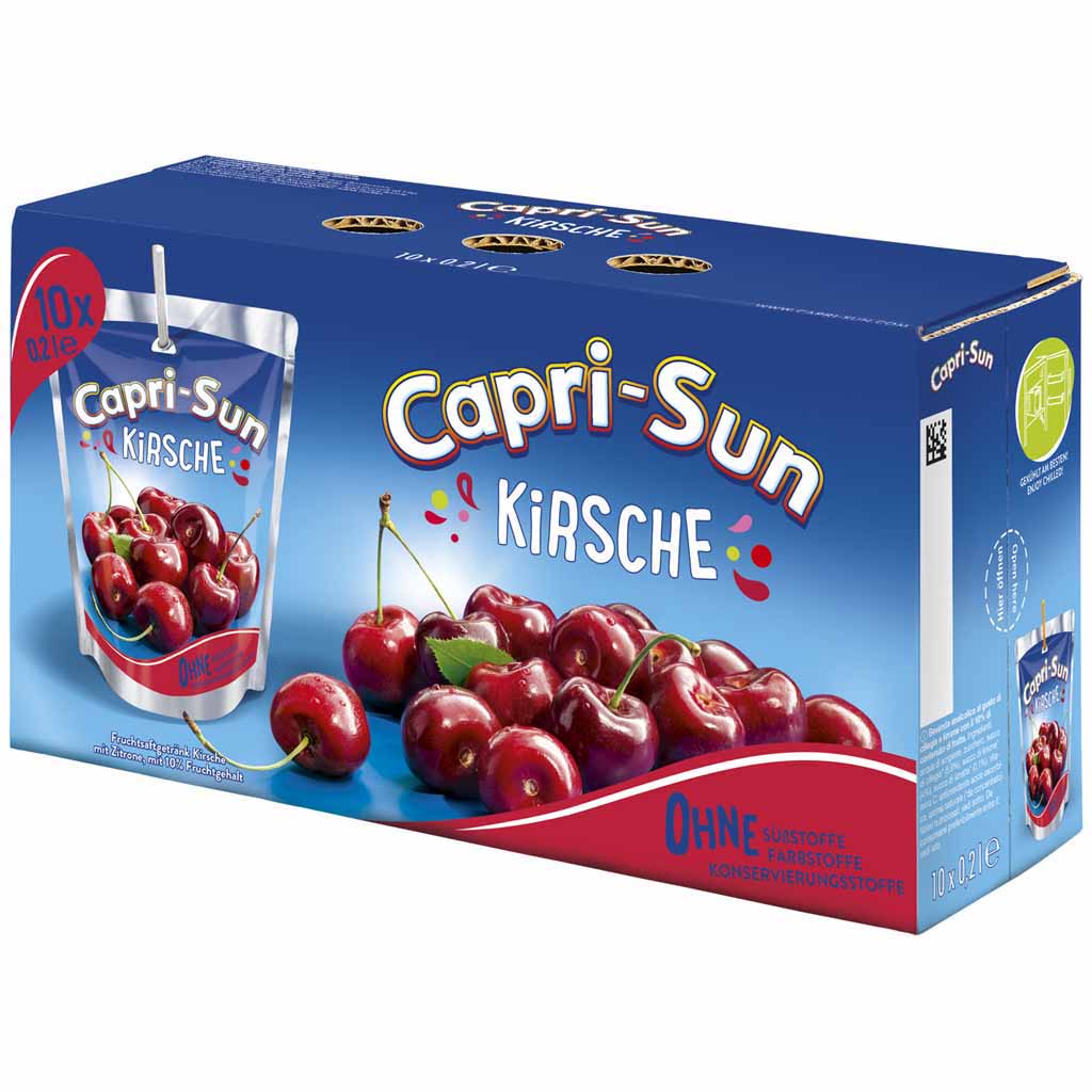 Capri-Sun Kirsche 10x200ml  2 Liter Capri Sonne Kirsch mit Papiertrinkhalmen