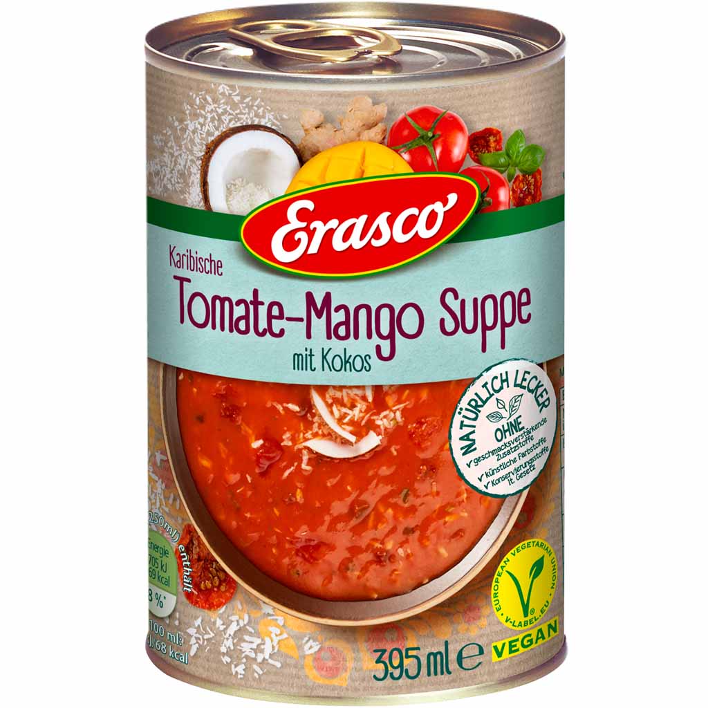Erasco Suppen Karibische Tomate-Mango Suppe 395ml MHD:30.12.26