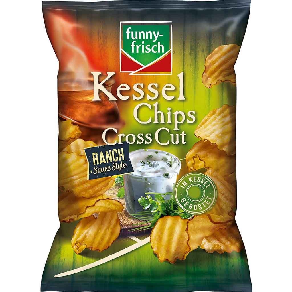 funny frisch Kessel Chips Cross Cut Ranch Sauce Style 120g MHD:11.11.24