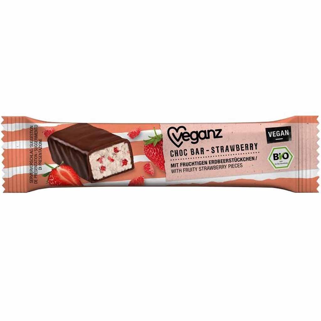 18x Veganz Schokoladenriegel Choc Bar Strawberry Bio á 35g=630g MHD:17.11.20