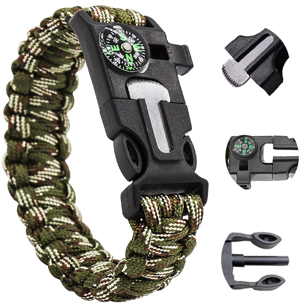 Armband Survival Armband 5in1 Kompass Feuerstein Seil Messer Paracord Seil