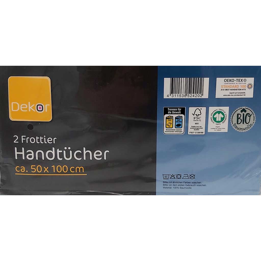 2 Frottier Handtücher 50 x 100cm grau