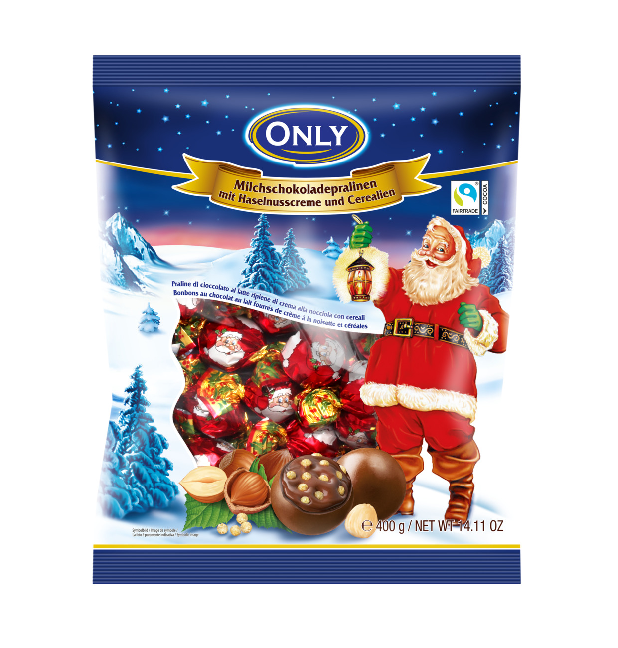 Only Weihnachts Milchschokoladepralinen mit Haselnusscremefüllung & Cerealien 400g MHD:28.2.26