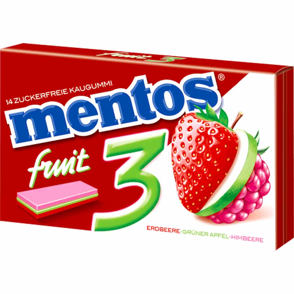 12x Mentos fruit 3-Frucht Kaugummi á 33g=396g
