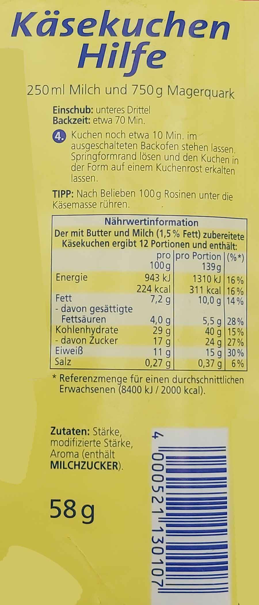 Dr. Oetker Käsekuchenhilfe 58g