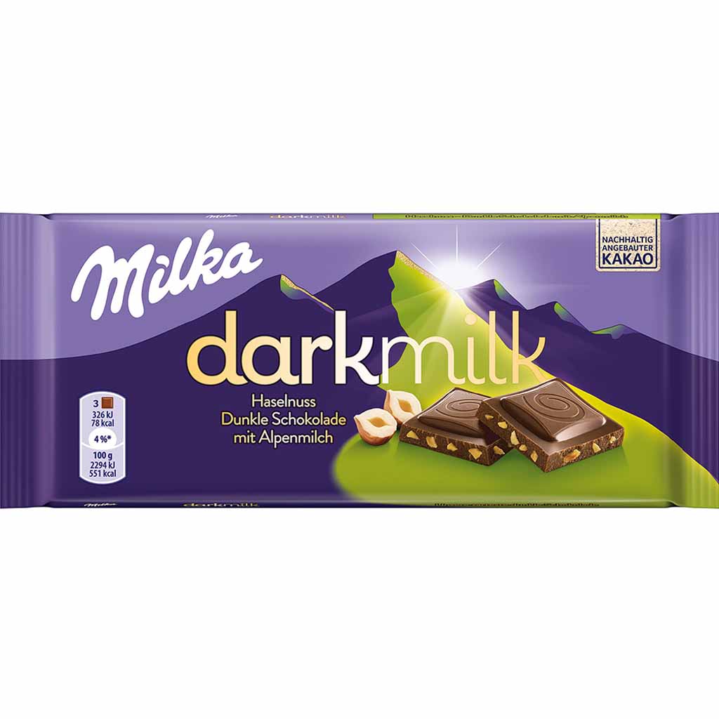 Milka Tafelschokolade darkmilk Haselnuss 85g MHD:30.3.23