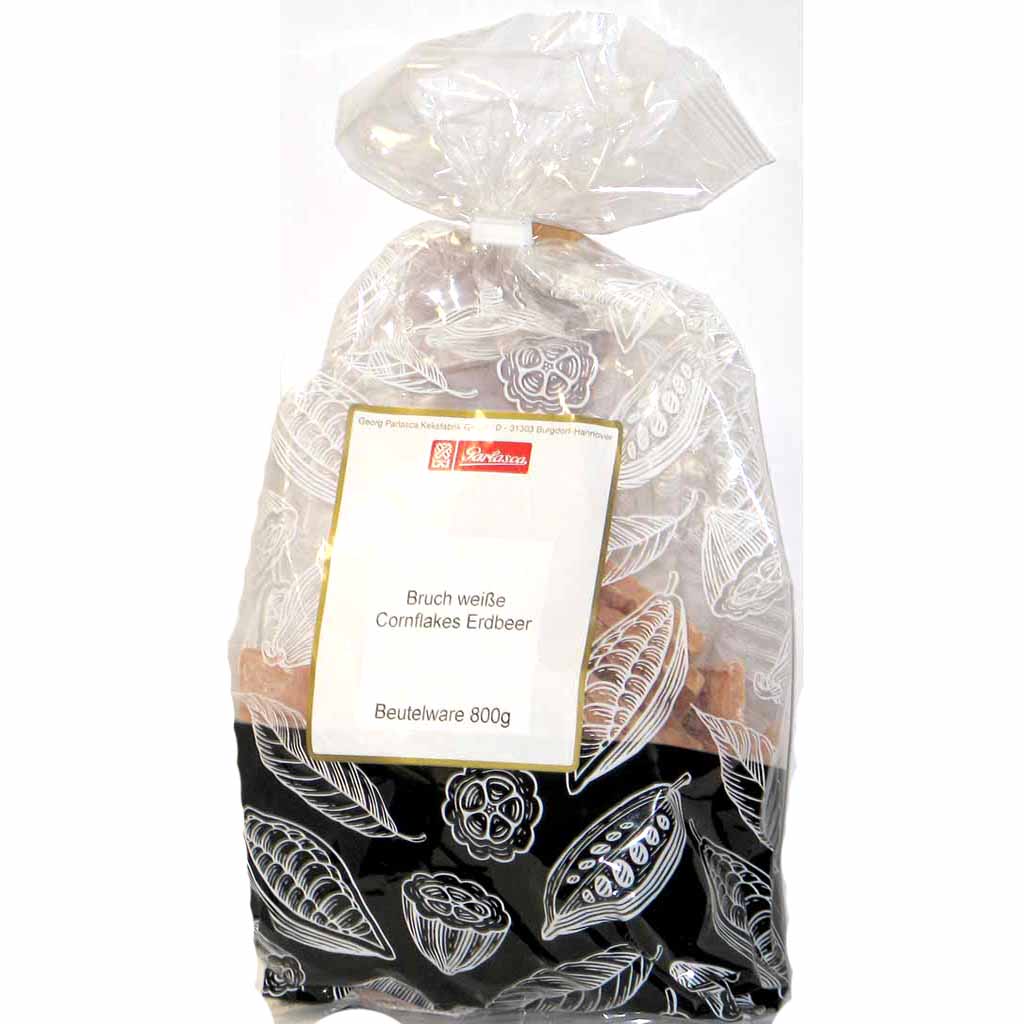 Parlasca Schokoladenbruch Weiss Conflakes Erdbeere 800g MHD:30.12.22