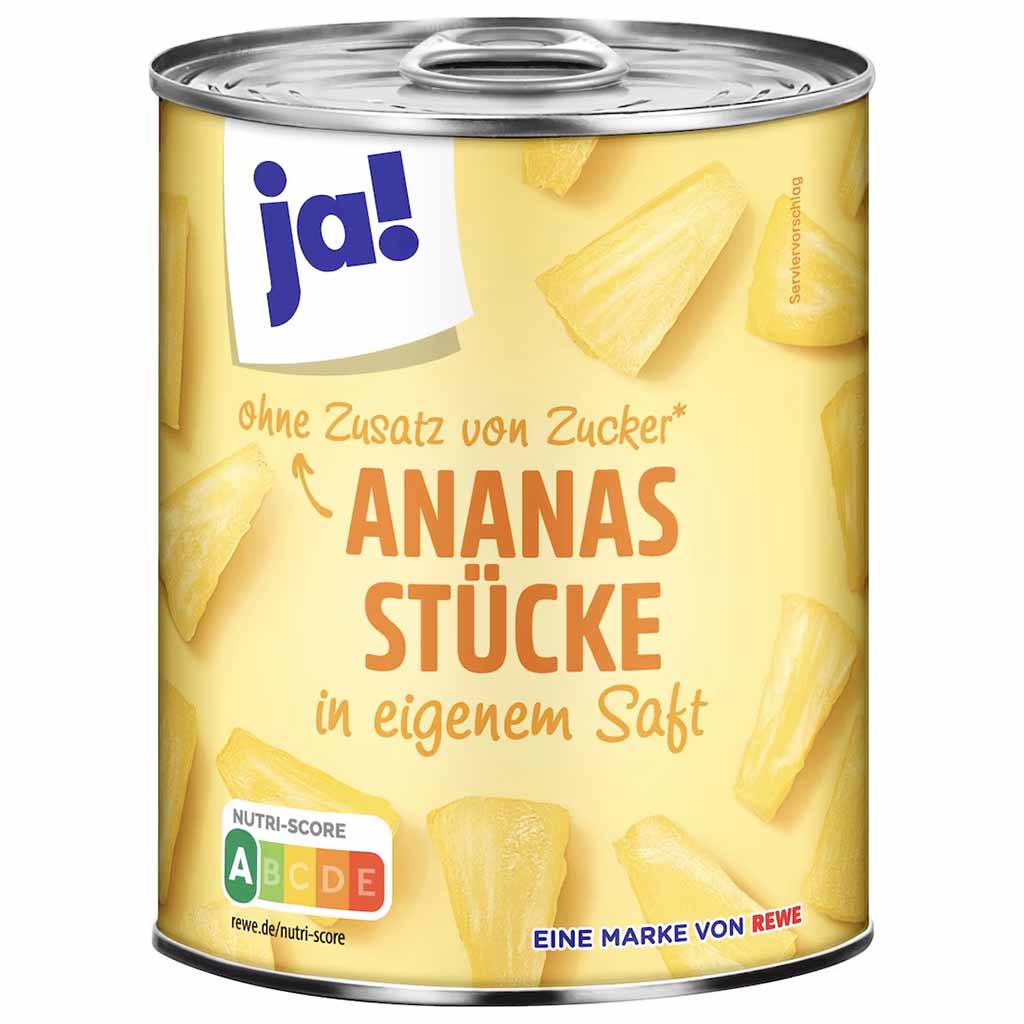 ja! Ananas Stücke 565g Dose Abtropfgewicht 340g GTIN 4337256405348