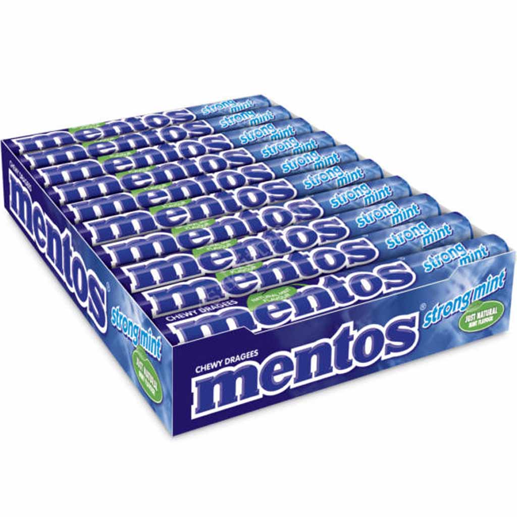 20x Mentos STRONG MINT Dragees Rollen á 37,5g=750g MHD:30.4.23