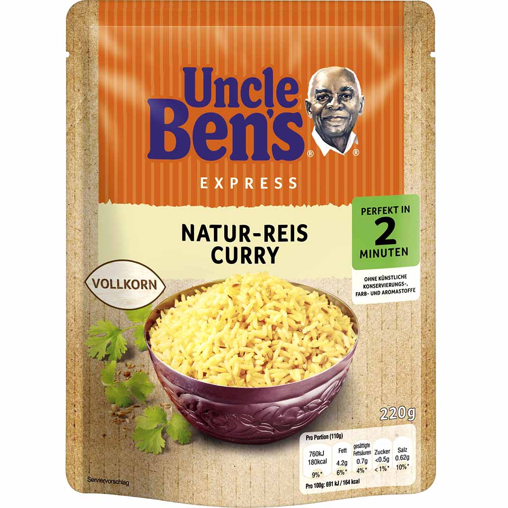 6x Bens Original Express Vollkorn Natur-Reis Curry á 220g=1320g MHD:9.1.22