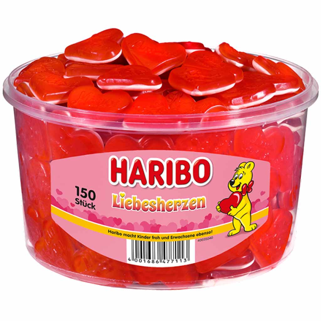 Haribo Liebesherzen, 150er Dose, 1200g, Fruchtgummi mit Schaumzucker, 4001686477113
