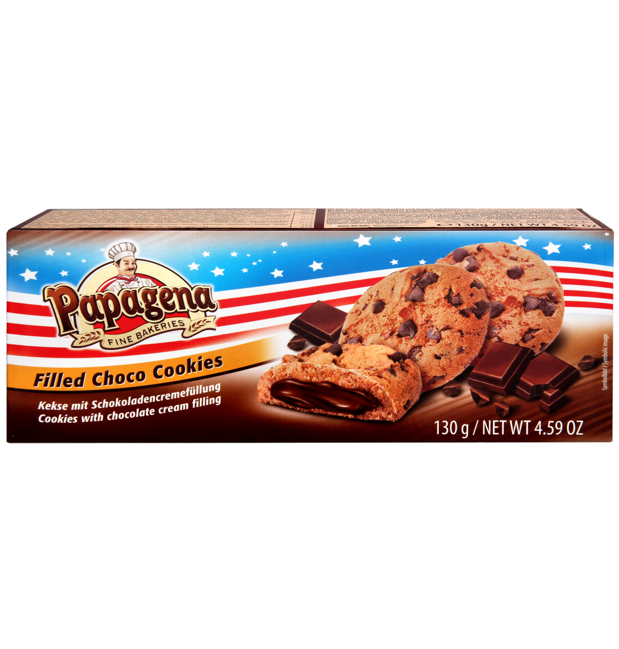 Papagena Choco Chip Cookies mit Schokoladencremefüllung 130g MHD:8.7.25